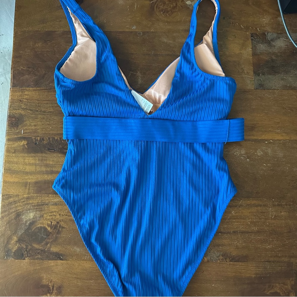 NWT J. Crew Wide-Rib Belted One-Piece Swimsuit blue ladies 10 - Picture 2 of 9